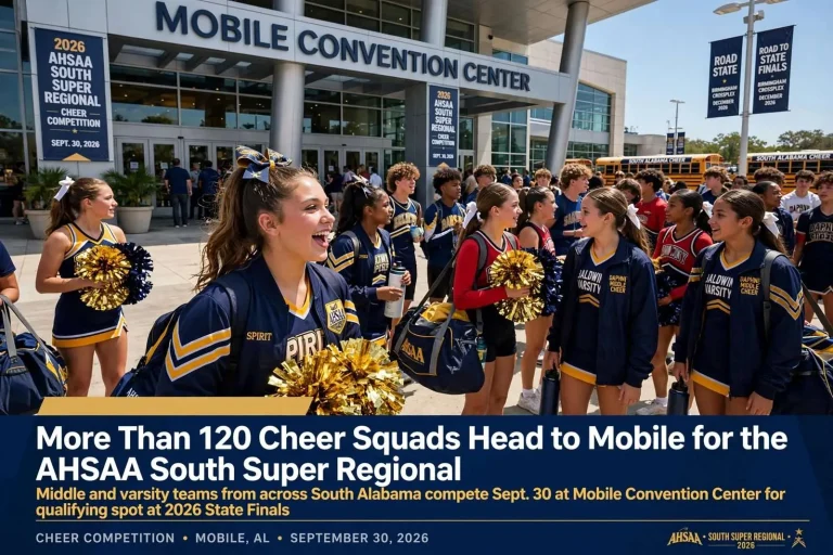 Illustration for the news story: More Than 120 Cheer Squads Head to Mobile for the AHSAA South Super Regional