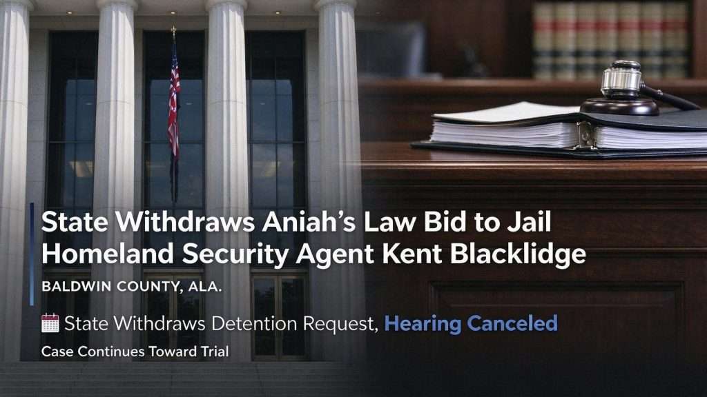Illustration for the news story: State Withdraws Aniah’s Law Bid to Jail Homeland Security Agent Kent Blacklidge