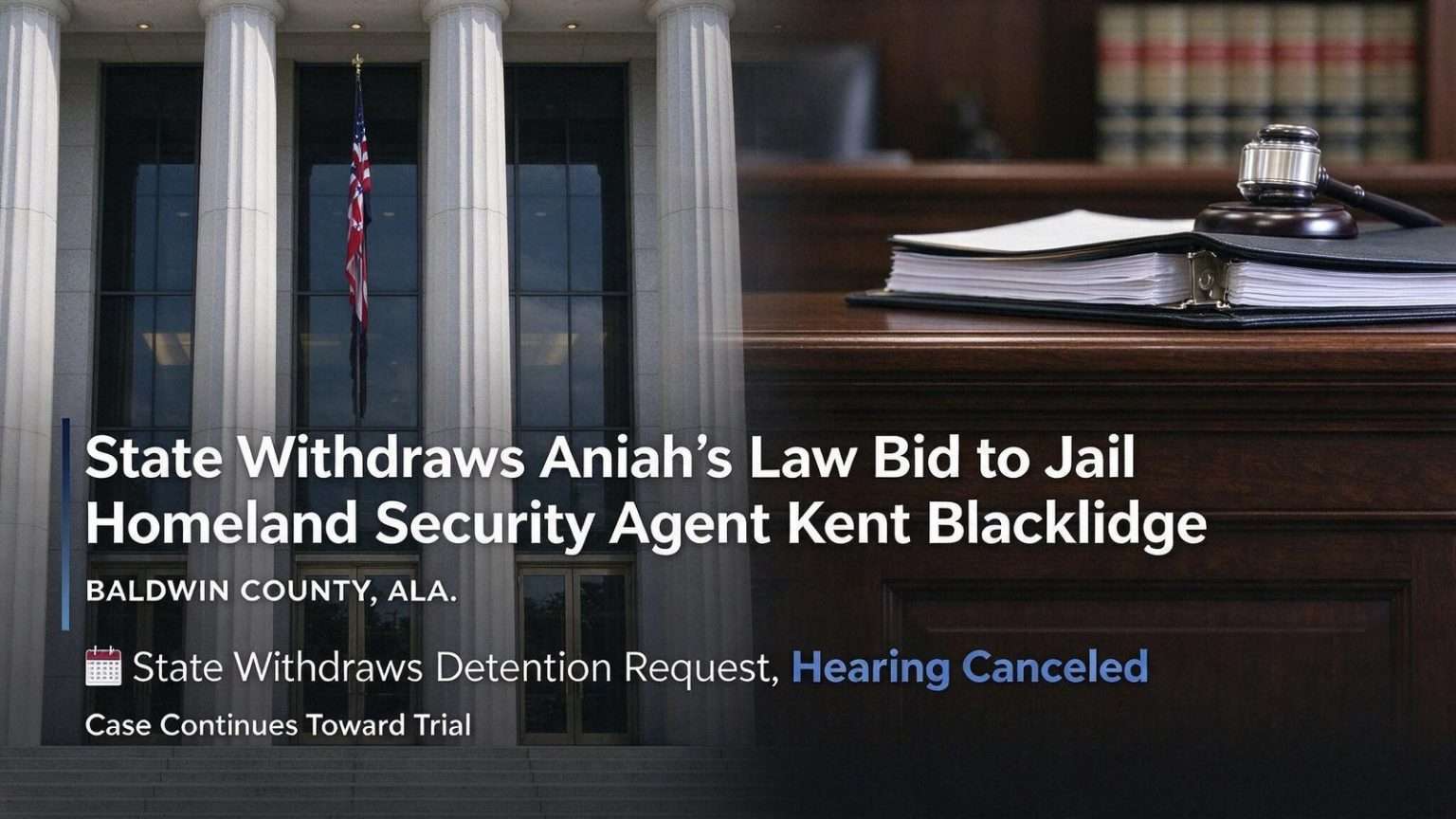Illustration for the news story: State Withdraws Aniah’s Law Bid to Jail Homeland Security Agent Kent Blacklidge