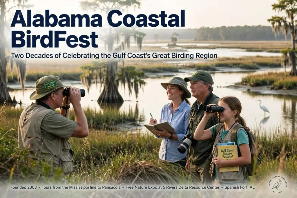 Illustration for the news story: Alabama Coastal BirdFest: Two Decades of Celebrating the Gulf Coast’s Great Birding Region