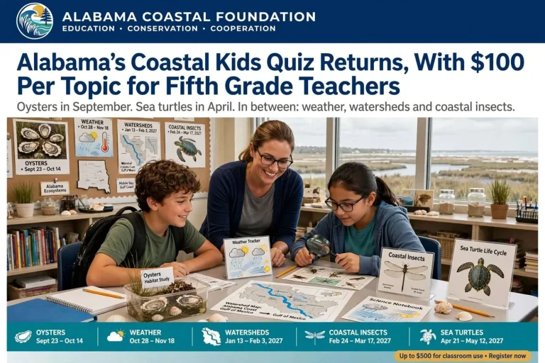Illustration for the news story: Alabama’s Coastal Kids Quiz Returns, With $100 Per Topic for Fifth Grade Teachers