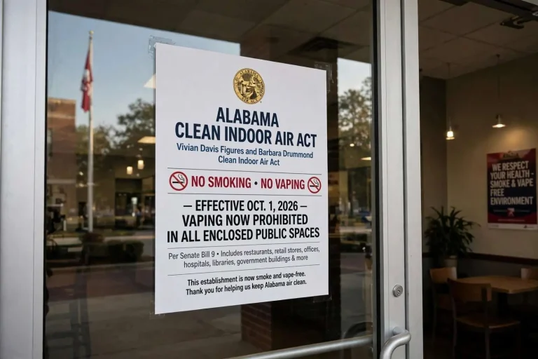 Illustration for the news story: Alabama’s Indoor Vaping Ban Starts Oct. 1: E-Cigarettes Added to Clean Indoor Air Act