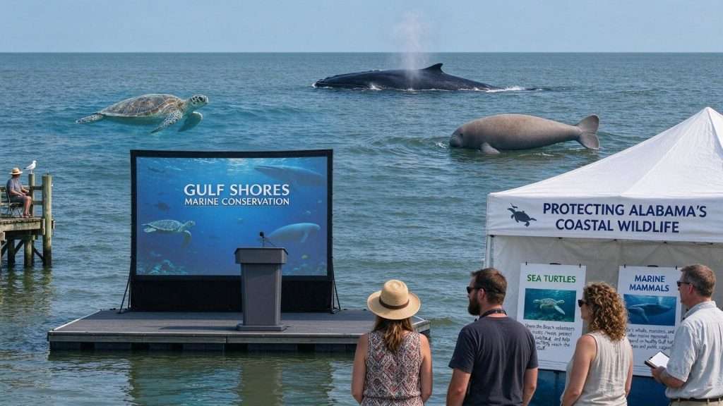 Illustration for the news story: Scientists and Advocates Gather in Gulf Shores to Talk Sea Turtles, Manatees and a Whale With Nowhere Else to Go