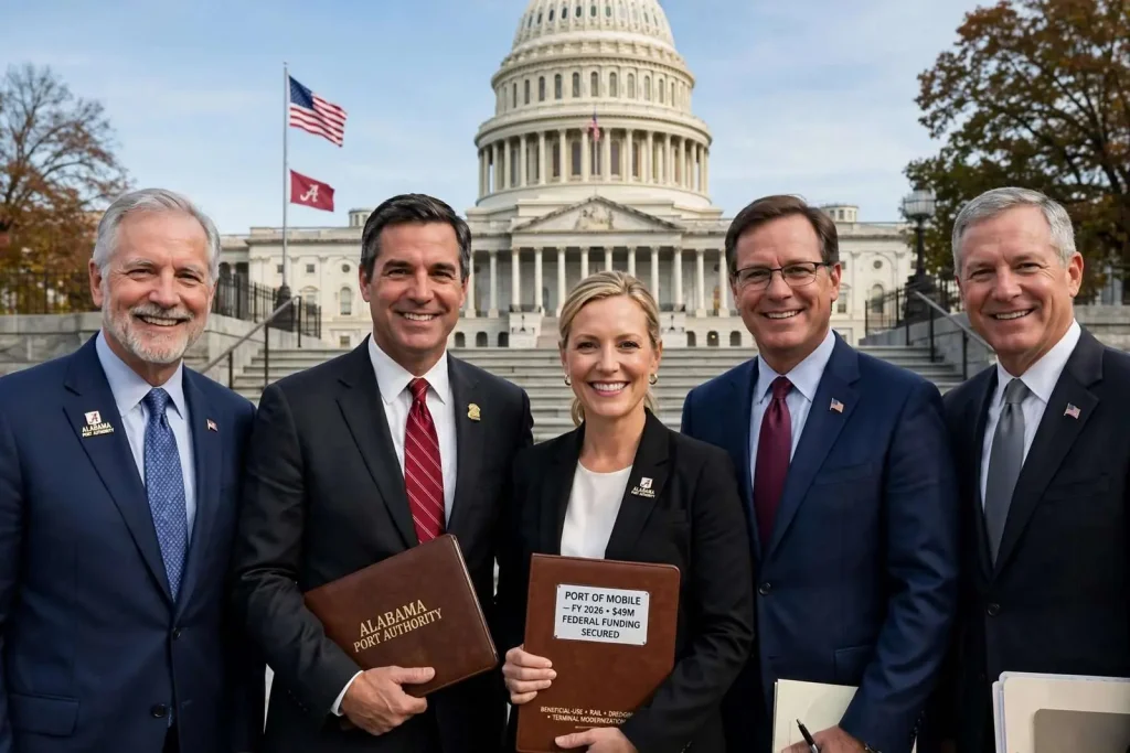 Illustration for the news story: Alabama Port Authority Leaders Thank Congressional Delegation After Securing $49 Million for Port of Mobile Projects