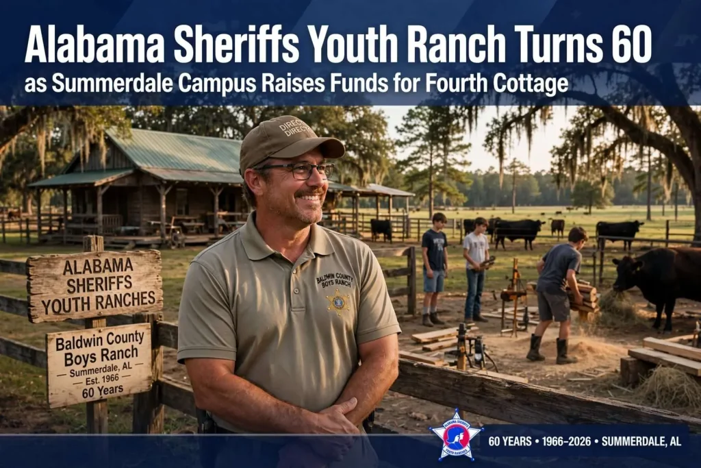 Illustration for the news story: Alabama Sheriffs Youth Ranch Turns 60 as Summerdale Campus Raises Funds for Fourth Cottage