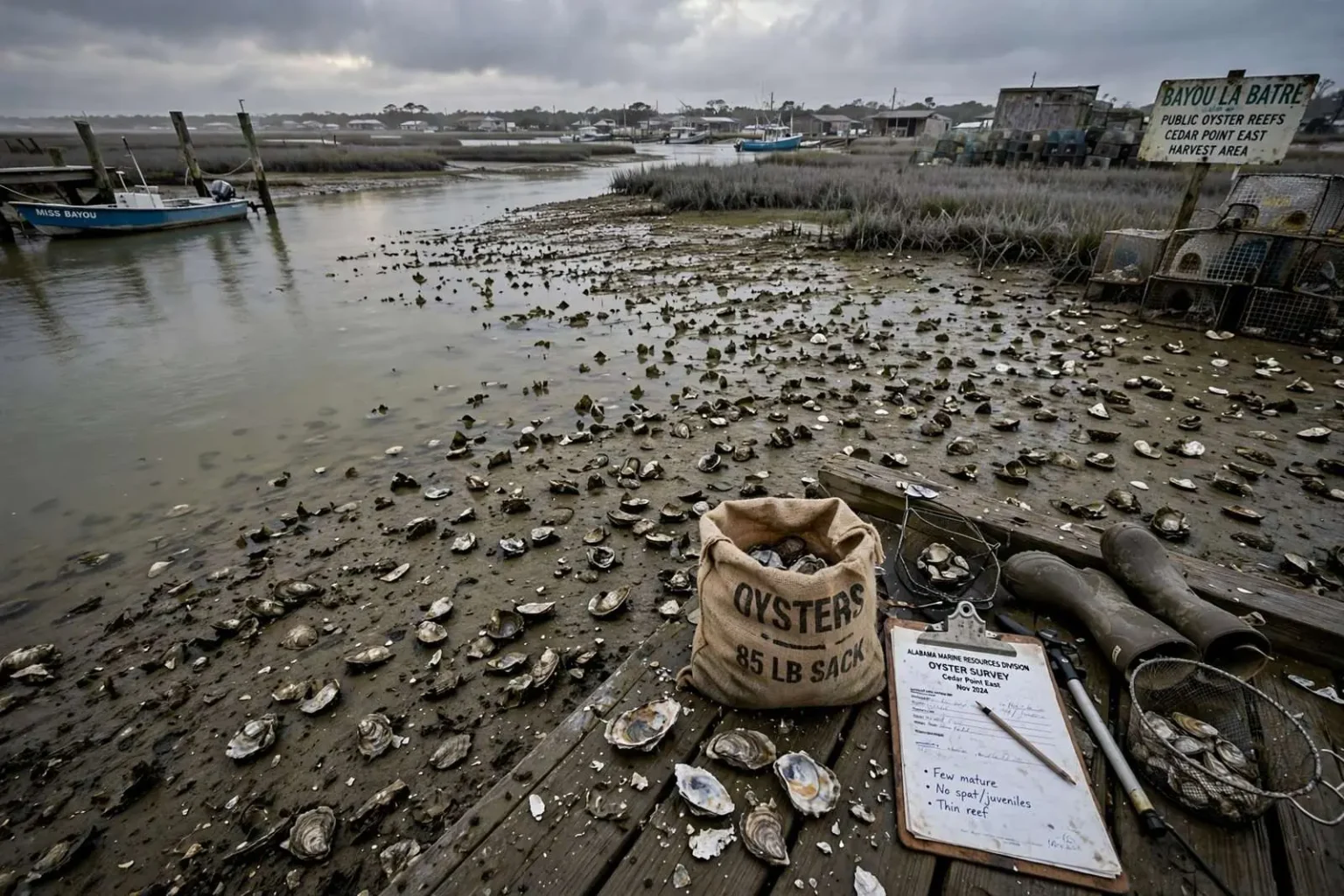 Illustration for the news story: Alabama’s Wild Oyster Season Opens Nov. 2 With the Thinnest Reefs Biologists Have Seen in Years