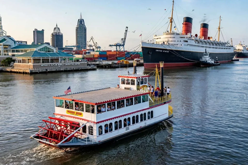 Illustration for the news story: All Aboard the Perdido Queen: Riverboat Cruises on Mobile’s Waterfront