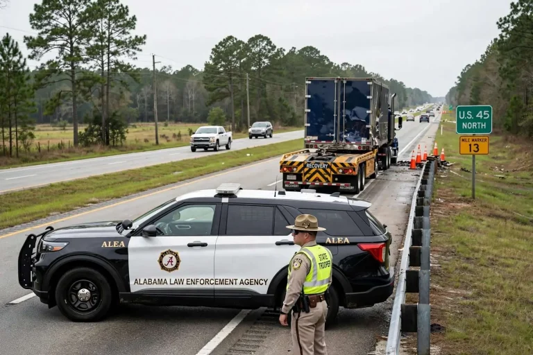 Illustration for the news story: All Lanes Reopen on U.S. 45 in Mobile County After Commercial Vehicle Crash