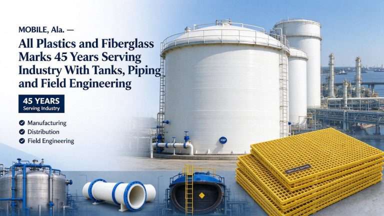 Illustration for the news story: Mobile’s All Plastics and Fiberglass Marks 45 Years Serving Industry With Tanks, Piping and Field Engineering