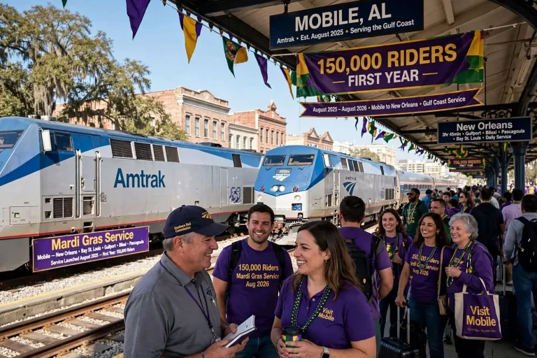 Illustration for the news story: Amtrak’s Mardi Gras Service Hits 150,000 Riders in Its First Year