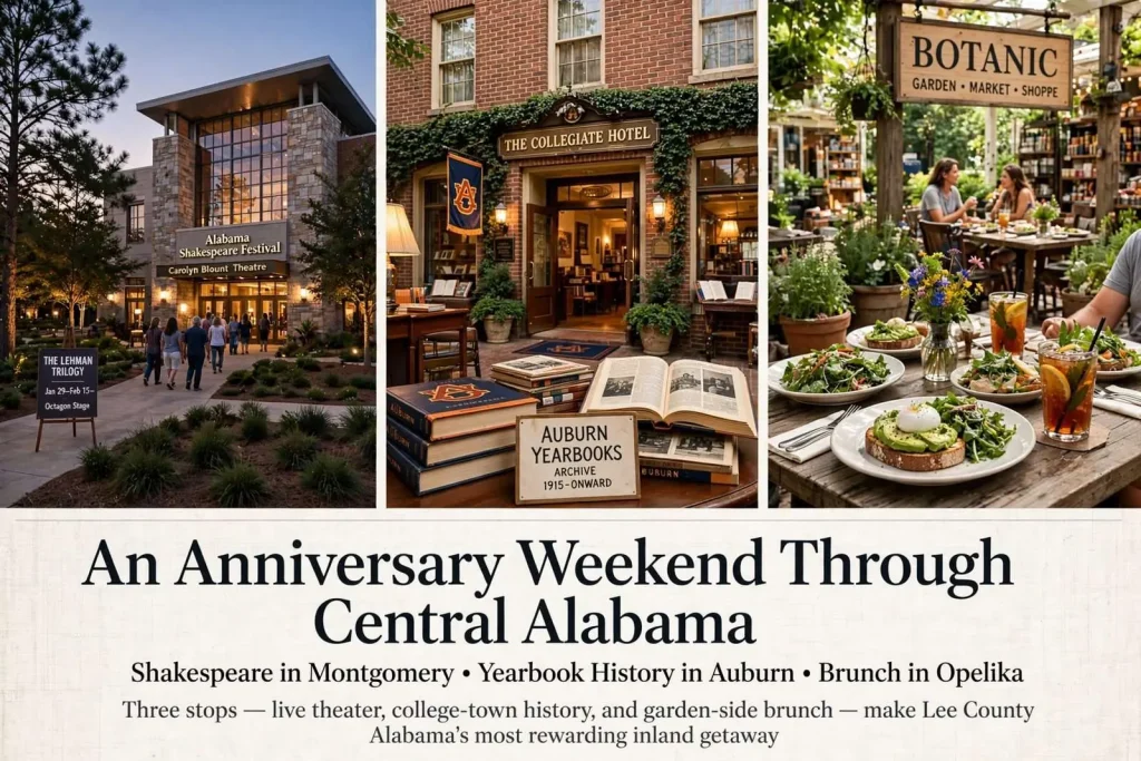 Illustration for the news story: An Anniversary Weekend Through Central Alabama: Shakespeare in Montgomery, Yearbook History in Auburn and Brunch in Opelika