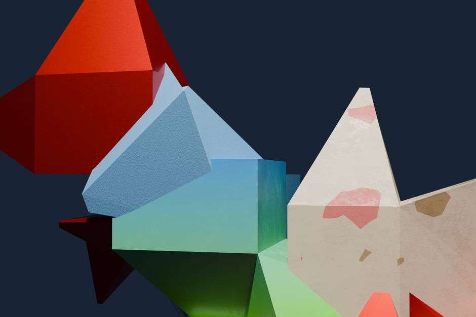 A geometric abstract painting with bold flat shapes and hard edges