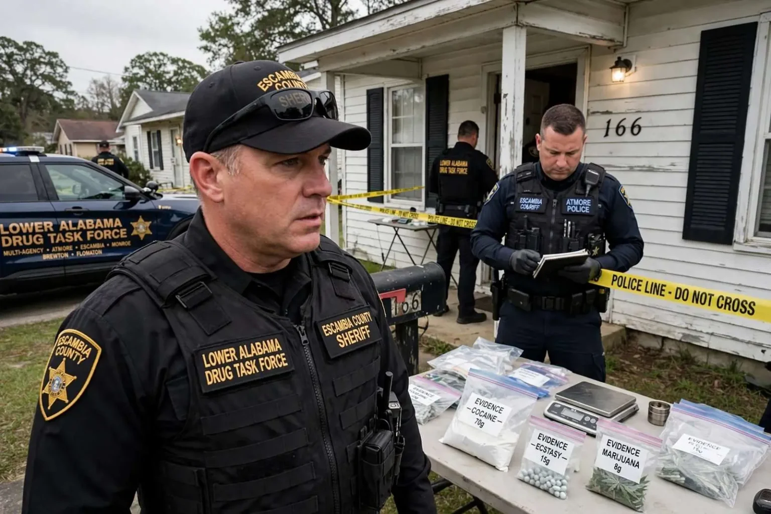Illustration for the news story: Lower Alabama Drug Task Force Search Warrant on Maxwell Street Nets Cocaine Trafficking Charge