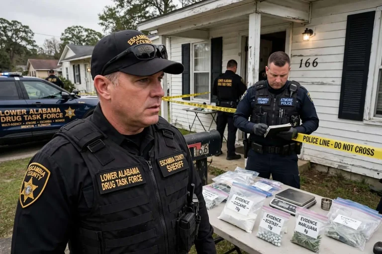 Illustration for the news story: Lower Alabama Drug Task Force Search Warrant on Maxwell Street Nets Cocaine Trafficking Charge