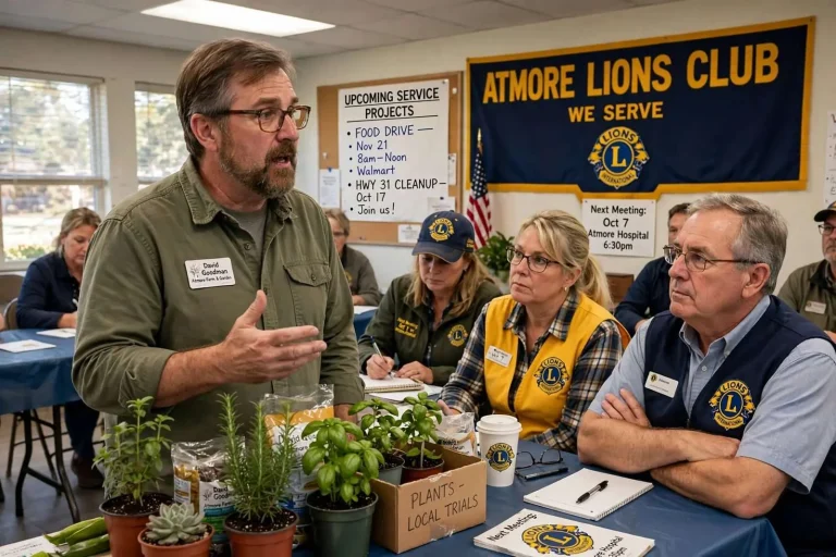 Illustration for the news story: Atmore Lions Hear From a Farm and Garden Owner, Set a Nov. 21 Food Drive and an Oct. 17 Highway Cleanup