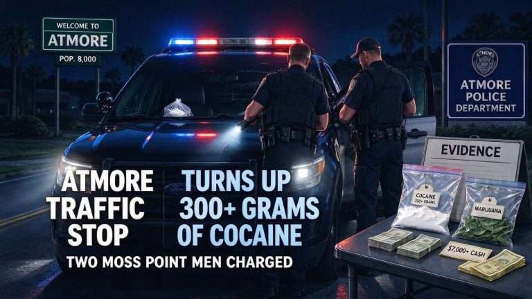 Illustration for the news story: Atmore Traffic Stop Turns Up 300-Plus Grams of Cocaine; Two Moss Point Men Charged