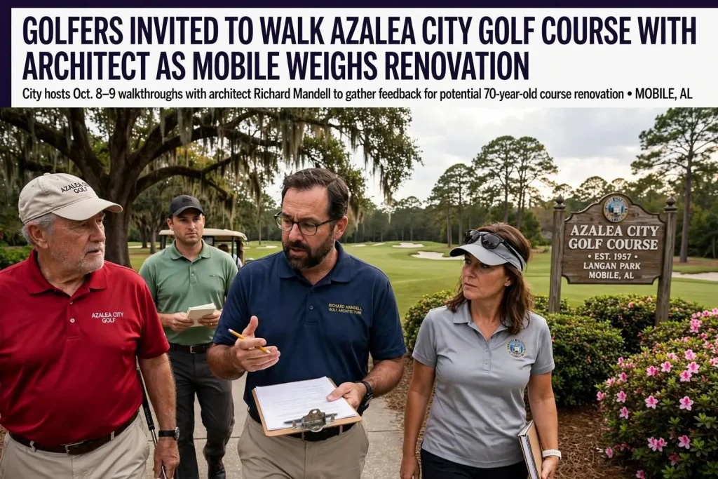 Illustration for the news story: Golfers Invited to Walk Azalea City Golf Course With Architect as Mobile Weighs Renovation
