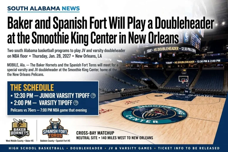Illustration for the news story: Baker and Spanish Fort Will Play a Doubleheader at the Smoothie King Center in New Orleans