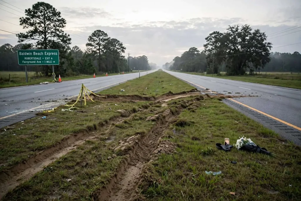 Illustration for the news story: Two Dead, Three Hurt in Baldwin Beach Express Head-On Crash Near Robertsdale