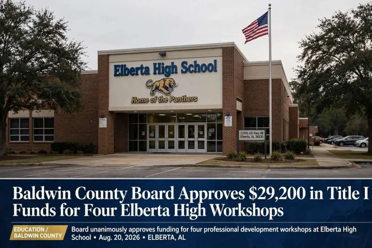 Illustration for the news story: Baldwin County Board Approves $29,200 in Title I Funds for Four Elberta High Workshops