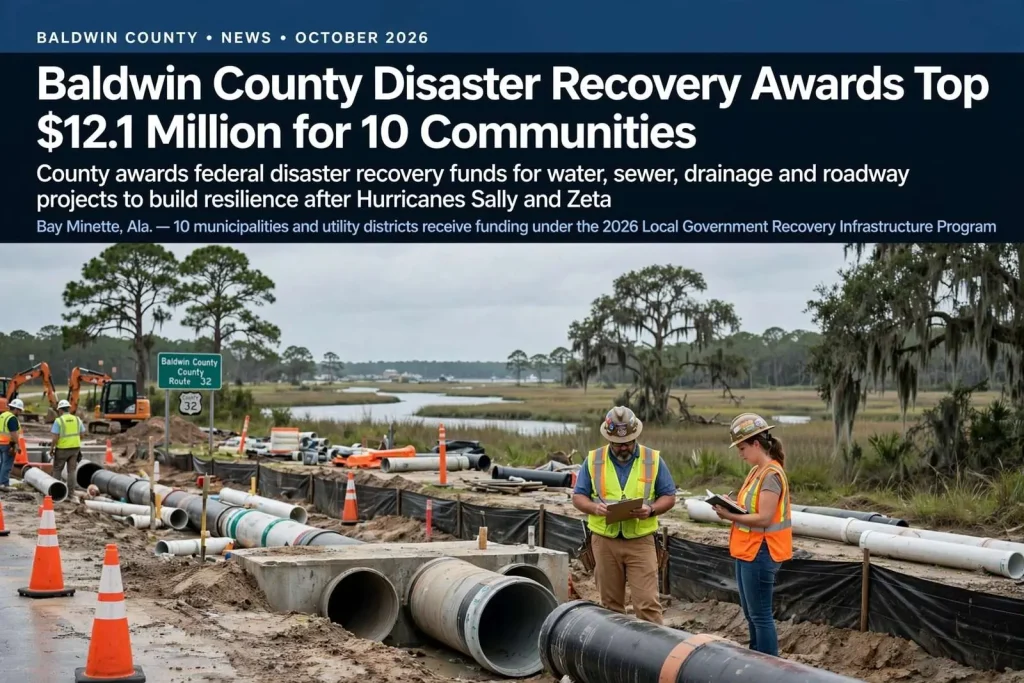 Illustration for the news story: Baldwin County Disaster Recovery Awards Top $12.1 Million for 10 Communities