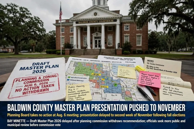 Illustration for the news story: Baldwin County Master Plan Presentation Pushed to November After Planning Board Takes No Action
