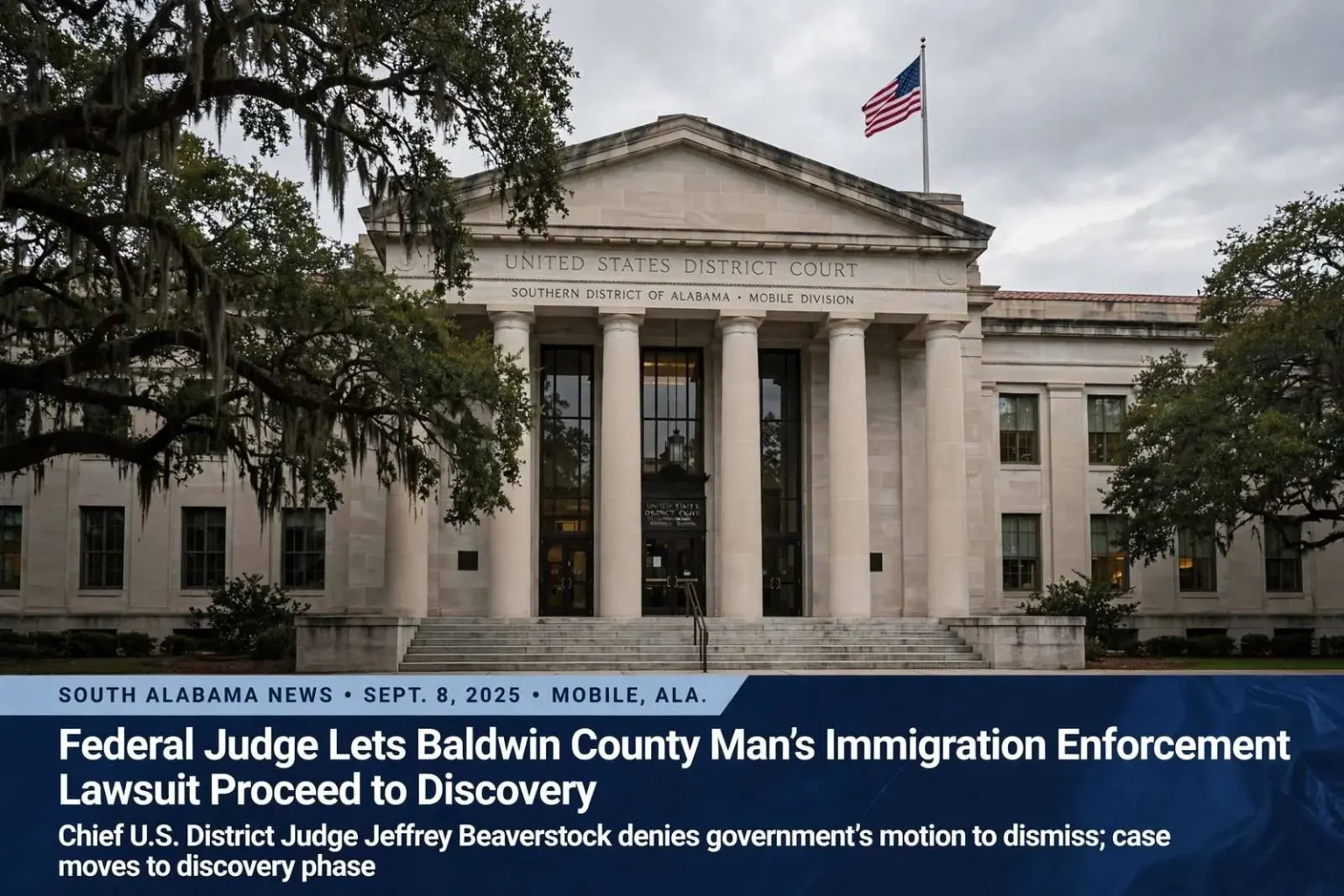 Illustration for the news story: Federal Judge Lets Baldwin County Man’s Immigration Enforcement Lawsuit Proceed to Discovery