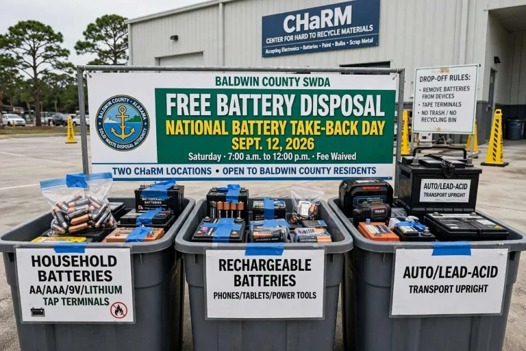 Illustration for the news story: Baldwin County Waives Battery Disposal Fees Sept. 12 for National Battery Take-Back Day