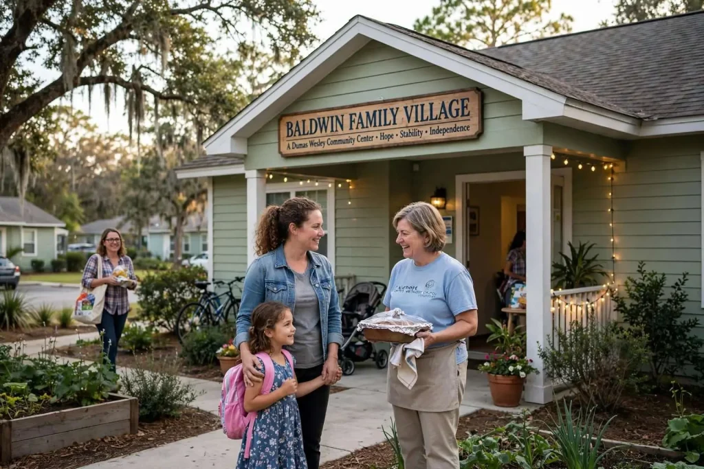 Illustration for the news story: Baldwin Family Village: How Fairhope’s Church Community Built a Shelter for Women and Children