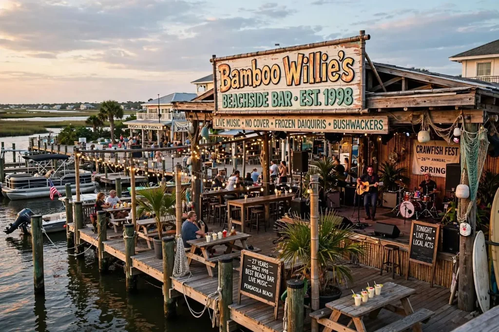 Illustration for the news story: Bamboo Willie’s at 27: How a Beachside Bar Became Pensacola Beach’s Live Music Landmark