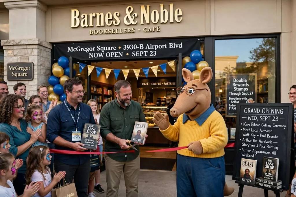 Illustration for the news story: Barnes & Noble Opens at Mobile’s McGregor Square With Arthur, Local Authors