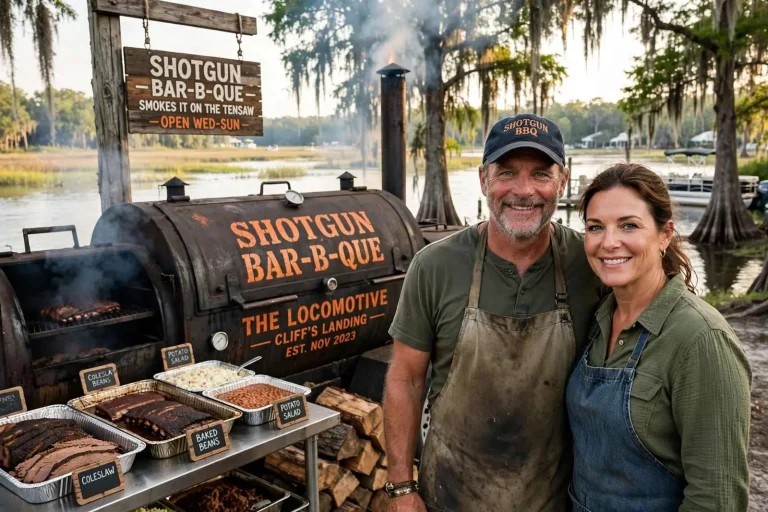 Illustration for the news story: Bay Minette Barbecue Worth the Drive: Shotgun Bar-B-Que Smokes It on the Tensaw