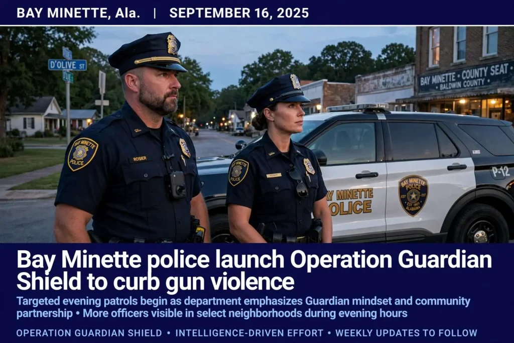 Illustration for the news story: Bay Minette police launch Operation Guardian Shield to curb gun violence
