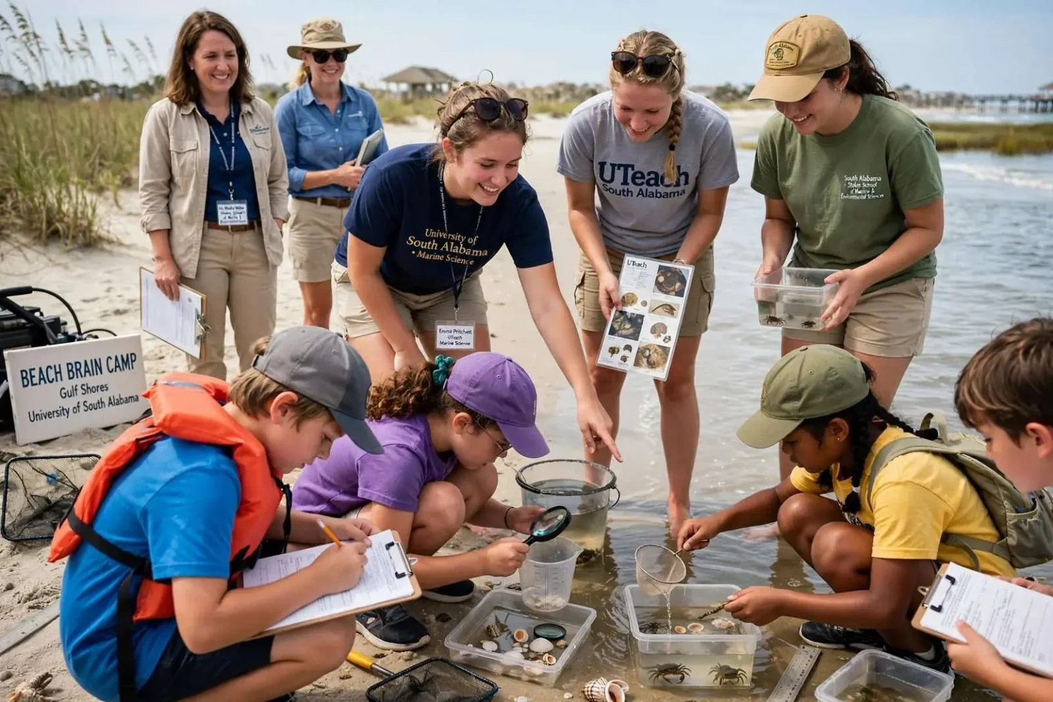 Illustration for the news story: Beach Brain Camp Turns the Gulf Shores Shoreline Into a Classroom