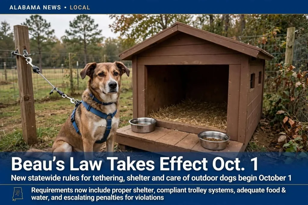Illustration for the news story: Beau’s Law Takes Effect Oct. 1 With Statewide Rules for Tethering, Shelter and Care of Outdoor Dogs
