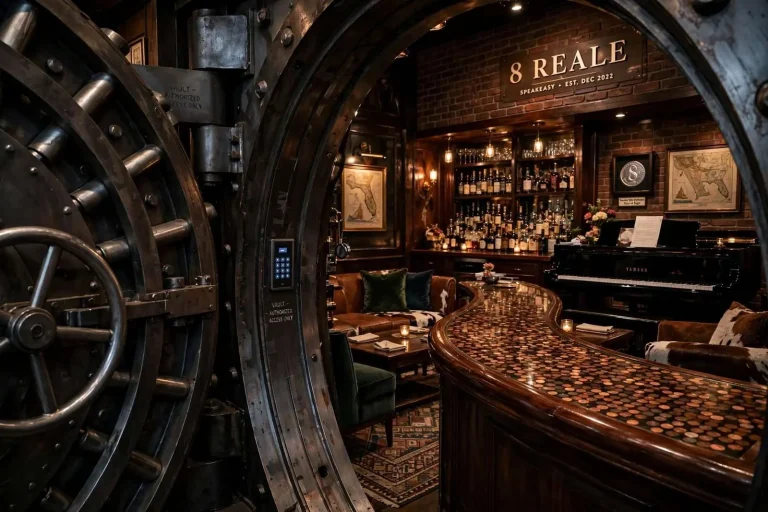 Illustration for the news story: Behind the Vault Door: 8 Reale, the Gulf Coast’s Speakeasy at The Wharf