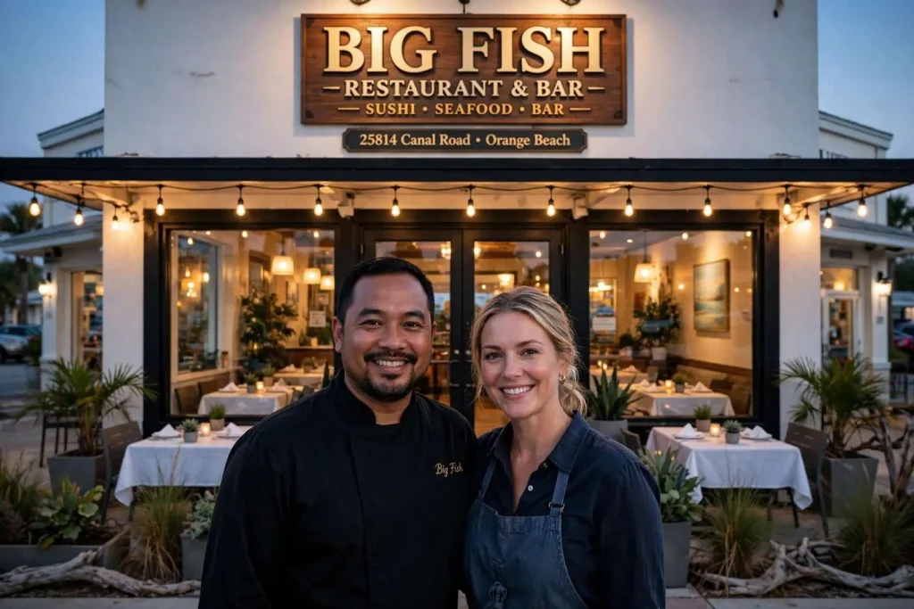 Illustration for the news story: Big Fish Restaurant and Bar: The Orange Beach Sushi Room Built on a Love Story