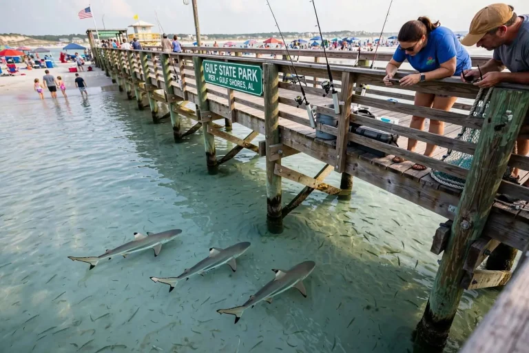 Illustration for the news story: Blacktip Sharks Filmed in the Shallows at Gulf State Park Pier Over Labor Day Weekend