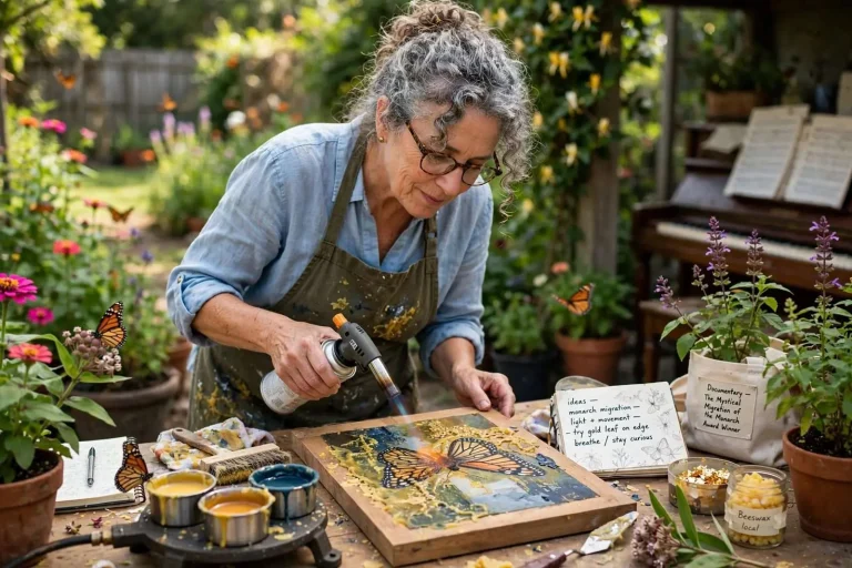 Illustration for the news story: Blowtorch, Beeswax and Butterflies: Mobile Artist Suzanne Damrich’s Creative Life
