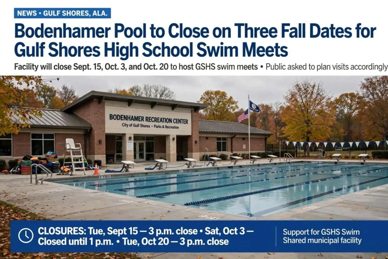 Illustration for the news story: Bodenhamer Pool to Close on Three Fall Dates for Gulf Shores High School Swim Meets