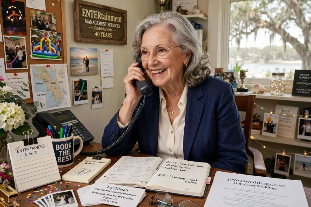 Illustration for the news story: Booking the Best for 40 Years: How Daphne’s Joy Turner Became the Gulf Coast’s Go-To Entertainment Planner