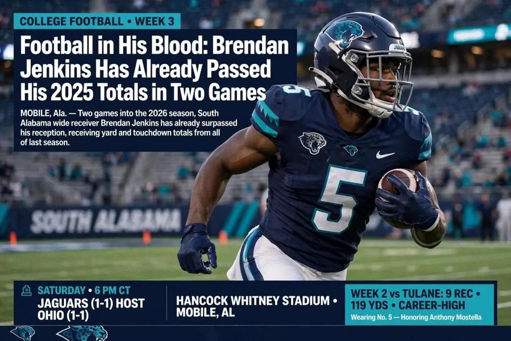 Illustration for the news story: Football in His Blood: Brendan Jenkins Has Already Passed His 2025 Totals in Two Games