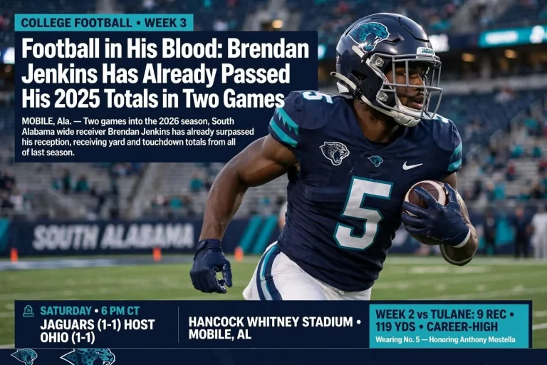 Illustration for the news story: Football in His Blood: Brendan Jenkins Has Already Passed His 2025 Totals in Two Games