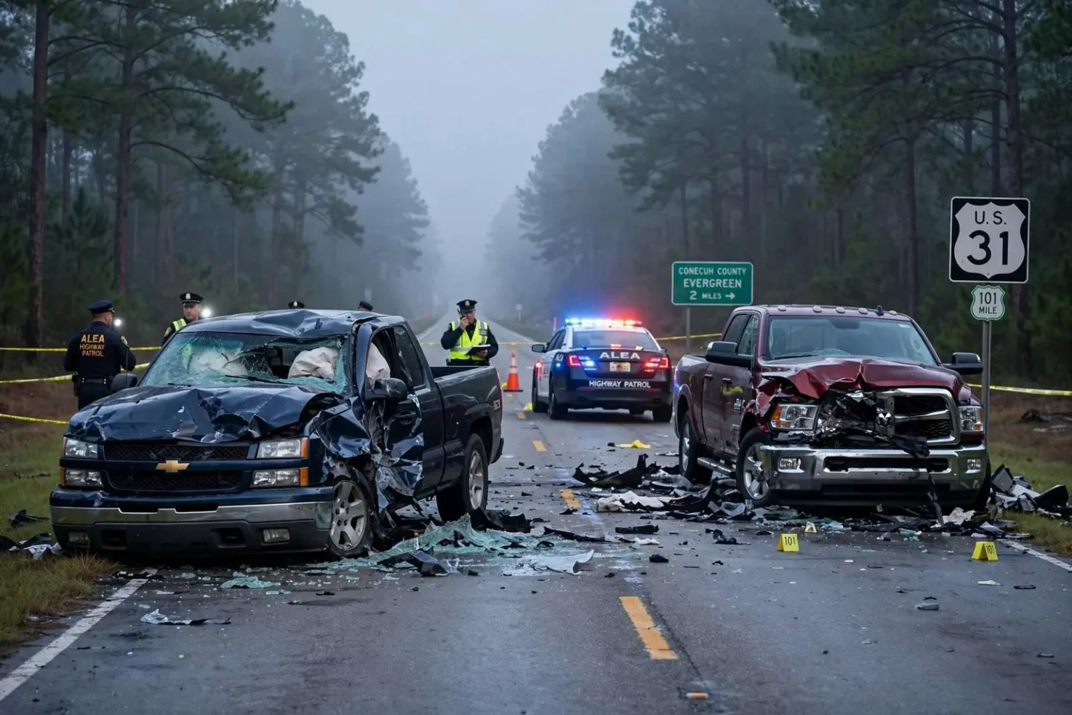 Illustration for the news story: Two Drivers Killed, Two Passengers Hurt in U.S. 31 Crash East of Evergreen