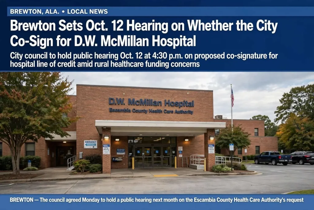 Illustration for the news story: Brewton Sets Oct. 12 Hearing on Whether the City Should Co-Sign for D.W. McMillan Hospital