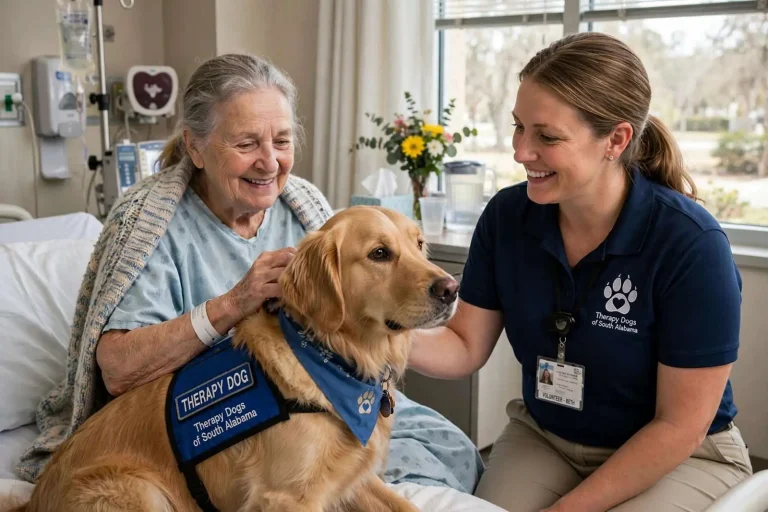 Illustration for the news story: Canine Compassion: Therapy Dogs of South Alabama Brings Trained Teams to Local Hospitals