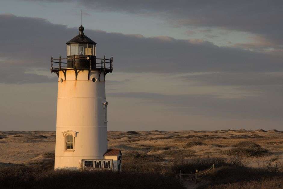 Sand dunes and protected shoreline on Cape Cod in Massachusetts