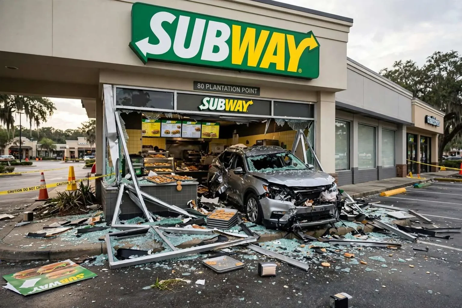 Illustration for the news story: ‘I Thought the Cookies Exploded’: Car Drives Into the Front of a Fairhope Subway