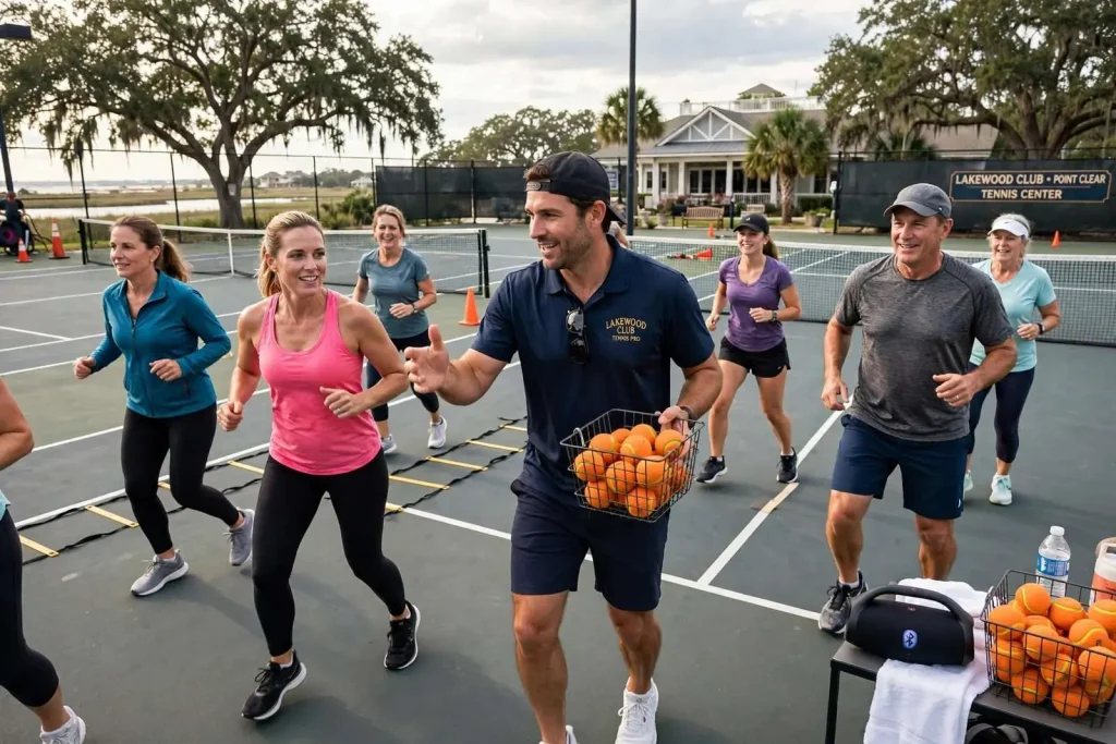 Illustration for the news story: Cardio Tennis Brings the Dance-Floor Workout to Point Clear’s Courts