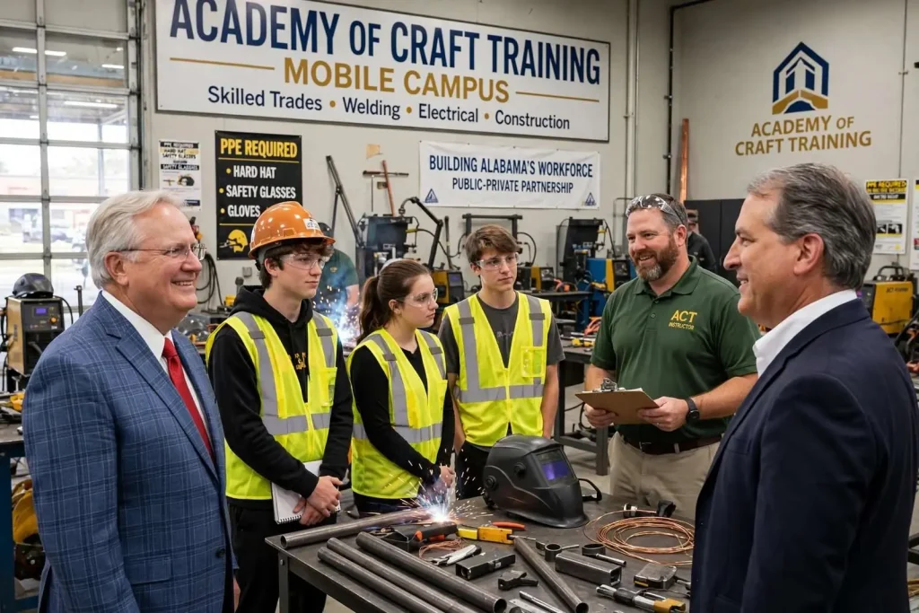 Illustration for the news story: Carl and Marques Tour Academy of Craft Training’s Mobile Campus as Construction Industry Presses Workforce Case